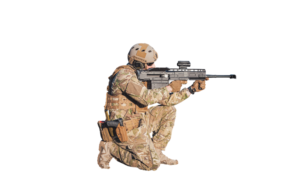Kneeling operator aiming the HH50C